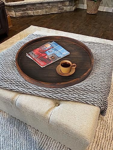 Gurfuy Extra Large Round Ottoman Table Tray 24" - Rustic Wooden Serving Tray for Farmhouse Decorative Oversized Coffee Table Trays Living Room Gurfuy