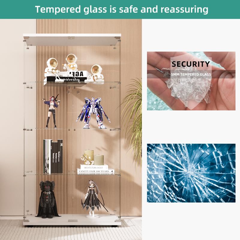 Elegant FYSHERAN White Glass Cabinet Display Case for Collectibles and Home Décor FYSHERAN