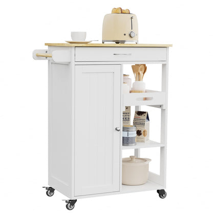 Gizoon Kitchen Island Cart with Removable Tray, 27.6''W Rolling Utility Trolley Cart with Drawer, Cabinet, Towel Rack, Hooks and 3 Open Storage