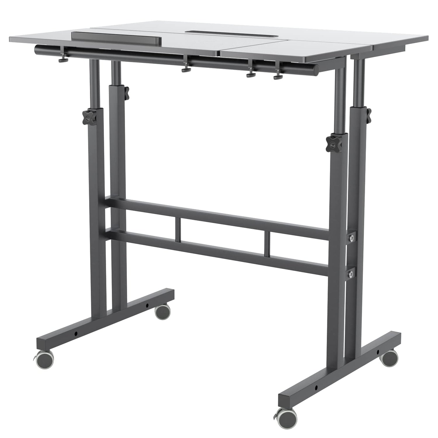 sogesfurniture Height Adjustable Sit Stand Workstation Mobile Standing Desk Home Office Desk with Standing and Seating,Black BHUS-101-2BK sogesfurniture