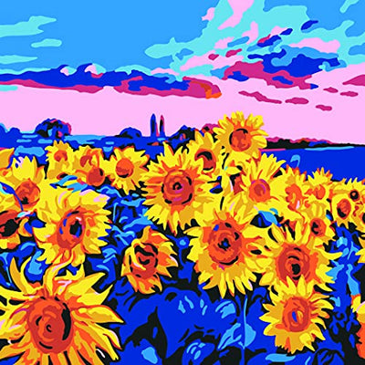 Plaid Sunflower Meadow Modern Kit, 14" x 14" Paint by Numbers for Adults and Kids, Easy-to-Follow DIY Crafts, Art Supplies with A Textured Finish,