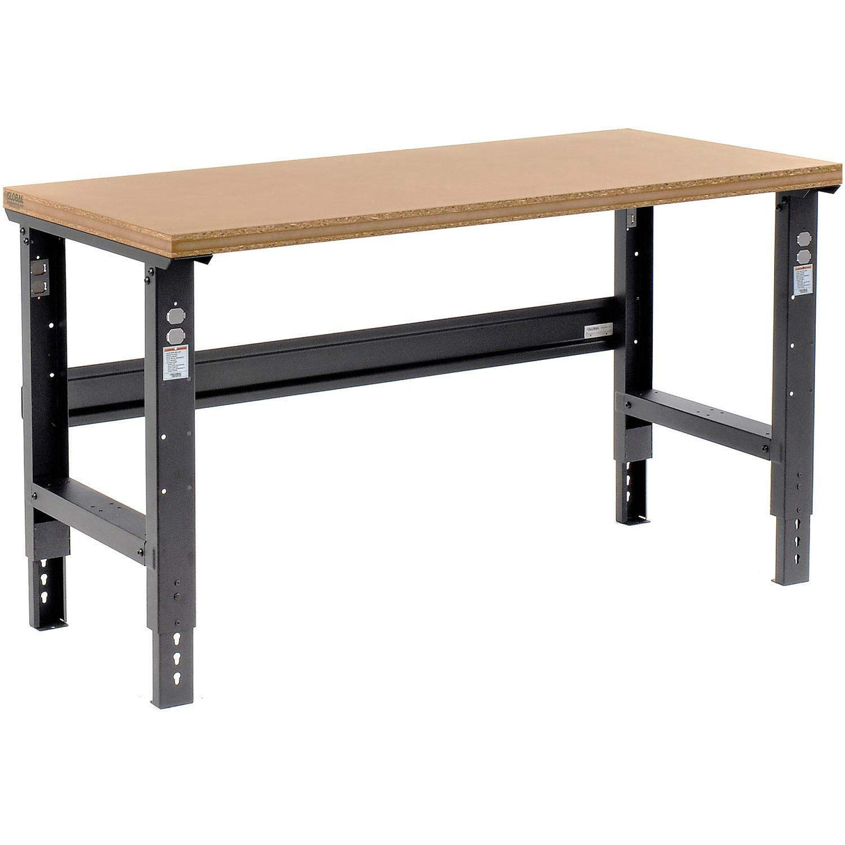 Global Industrial Adjustable Height Workbench C-Channel Leg, 60" W x 30" D, 1-1/2" Shop Top Square Edge, Black Global Industrial