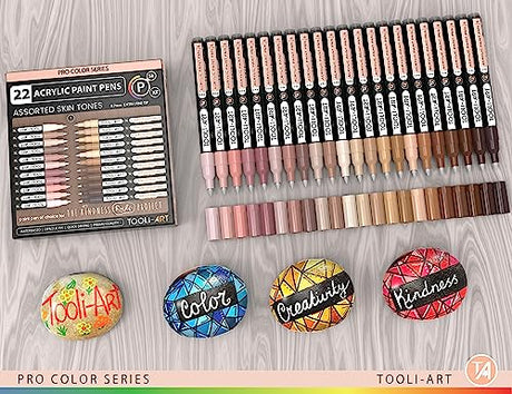 Acrylic Paint Pens 22 Assorted Pro Color Series Markers Set 0.7mm Extra Fine Tip for Rock Painting, Glass, Mugs, Wood, Metal, Canvas, DIY Projects, TOOLI-ART