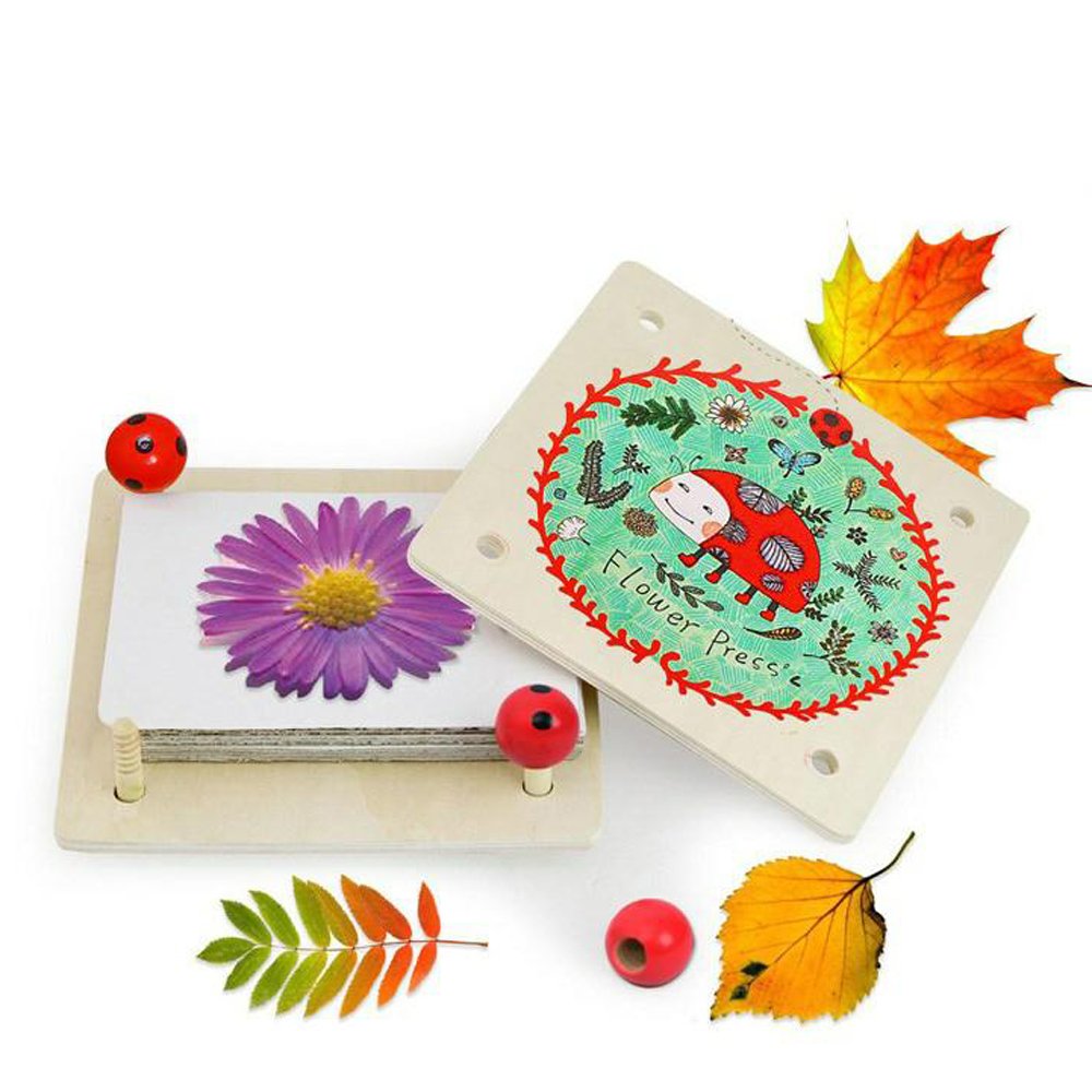 Happytime Kids' Flower & Leaf Press Nature Crafts Wooden Art Kit Outdoor Play Learning Toy Creativity Pressed Flower Art Kit DIY Recycle Floral Press Happytime