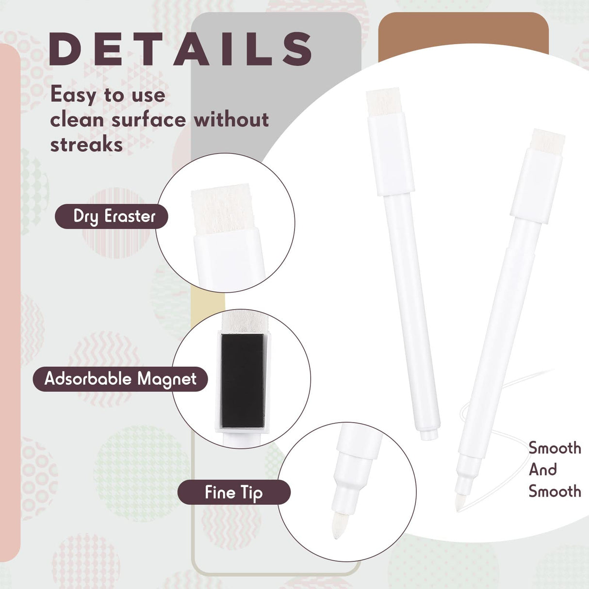 12 Pack Fine Tip Dry Erase Magnetic Markers with Eraser Cap, Magnetic Dry Erase Liquid Chalk Markers Pen Whiteboard Markers for School Office Home Pajean