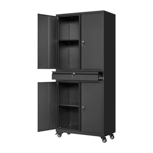 Yizosh Metal Garage Storage Cabinet with Locking Doors and Adjustable Shelves, Rolling Tool Storage Cabinet with 4 Wheels and 1 Drawer - 73" Steel - WoodArtSupply