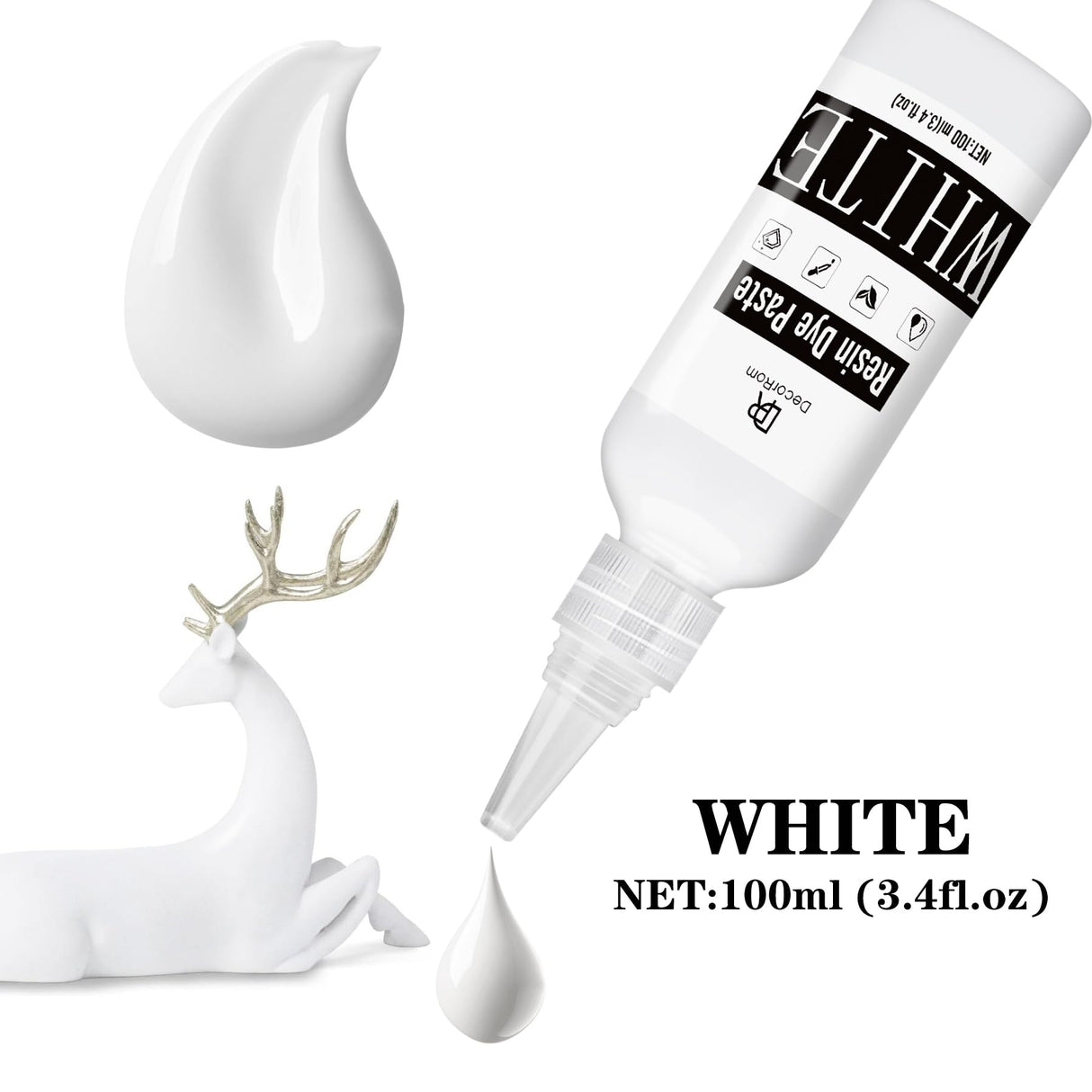 White Epoxy Resin Pigment Paste - 3.4 fl.oz / 100ml High Concentrated White Resin Dye Paste for Resin Ocean Waves, Cells, Lacing, UV Resin - Opaque DecorRom