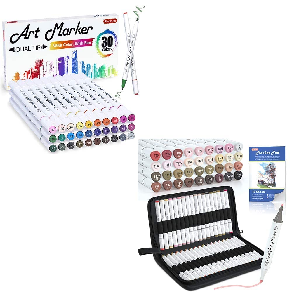 Shutterbox Markers Shuttle Art Art Markers Bundle - 30 Colors Alcohol Markers + 36 Colors ...