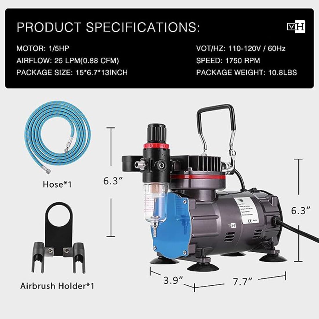 VIVOHOME Airbrush Kit with 1/5 HP Air Compressor and 3 Dual Action Professional Airbrush Gun, Gravity and Siphon Feed, Quiet Air Brush Paint Set with VIVOHOME