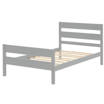 Twin Size Wooden Bed Frame with Headboard & Footboard - Lostcat Grey Platform Bed for Space-Saving Living - WoodArtSupply