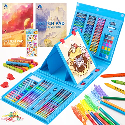 VigorFun Art Supplies, 240-Piece Drawing Art Kit, Gifts Art Set Case with Double Sided Trifold Easel, Includes Oil Pastels, Crayons, Colored Pencils, VigorFun