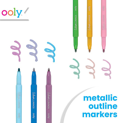 Ooly Silver Markers Colorful Outlines [Set of 6], All Markers are Silver with Unique Outline in Multiple Colors, Glittery Sparkling Markers for Kids,