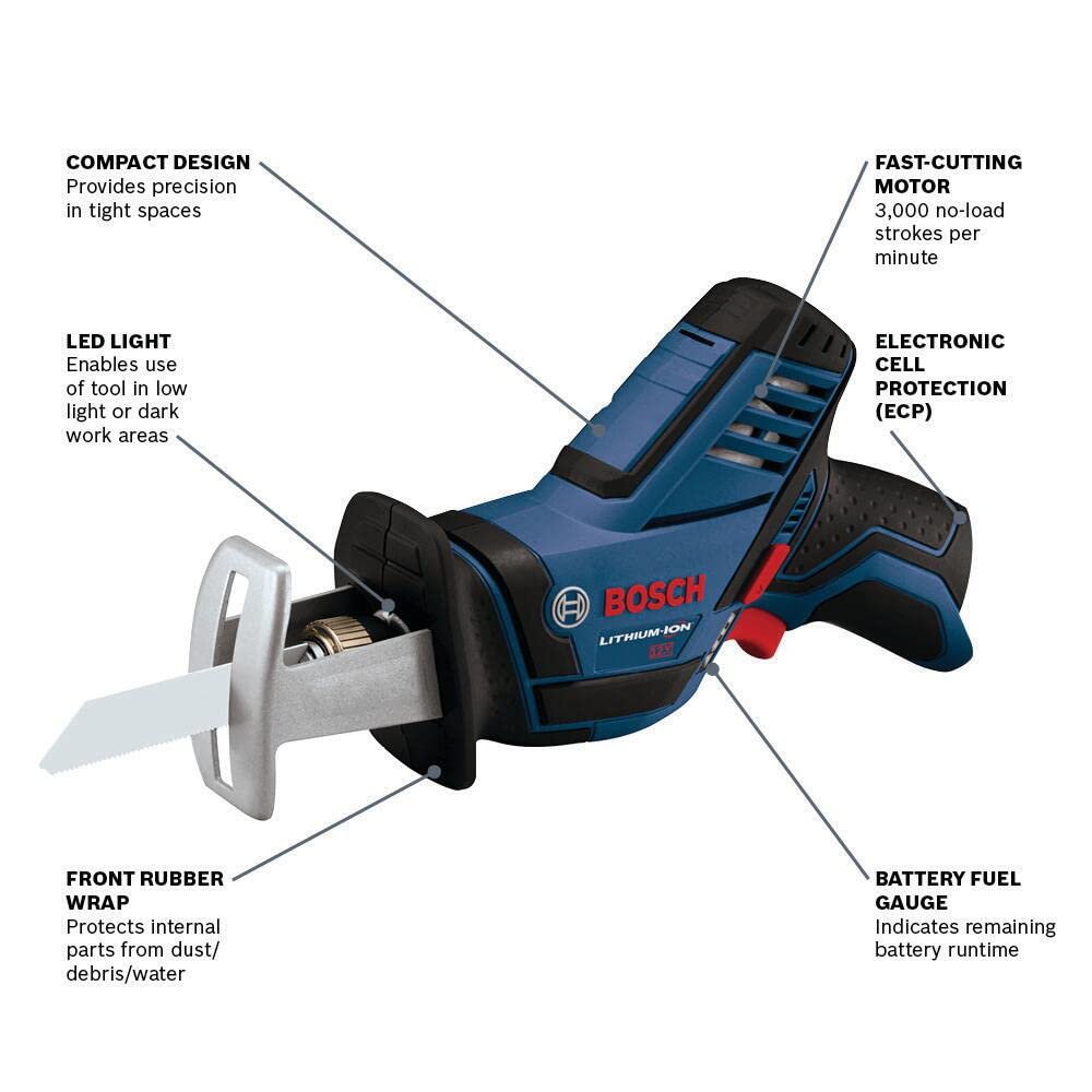 BOSCH PS60N 12V Max Pocket Reciprocating Saw (Bare Tool),Blue - WoodArtSupply