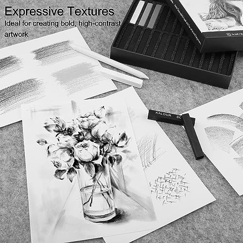 KALOUR 24 Pro Charcoal Drawing Set - Soft,Medium,Hard Charcoal and White Charcoal - Charcol Sticks for Drawing Sketching Shading - Art Supplies Gift KALOUR