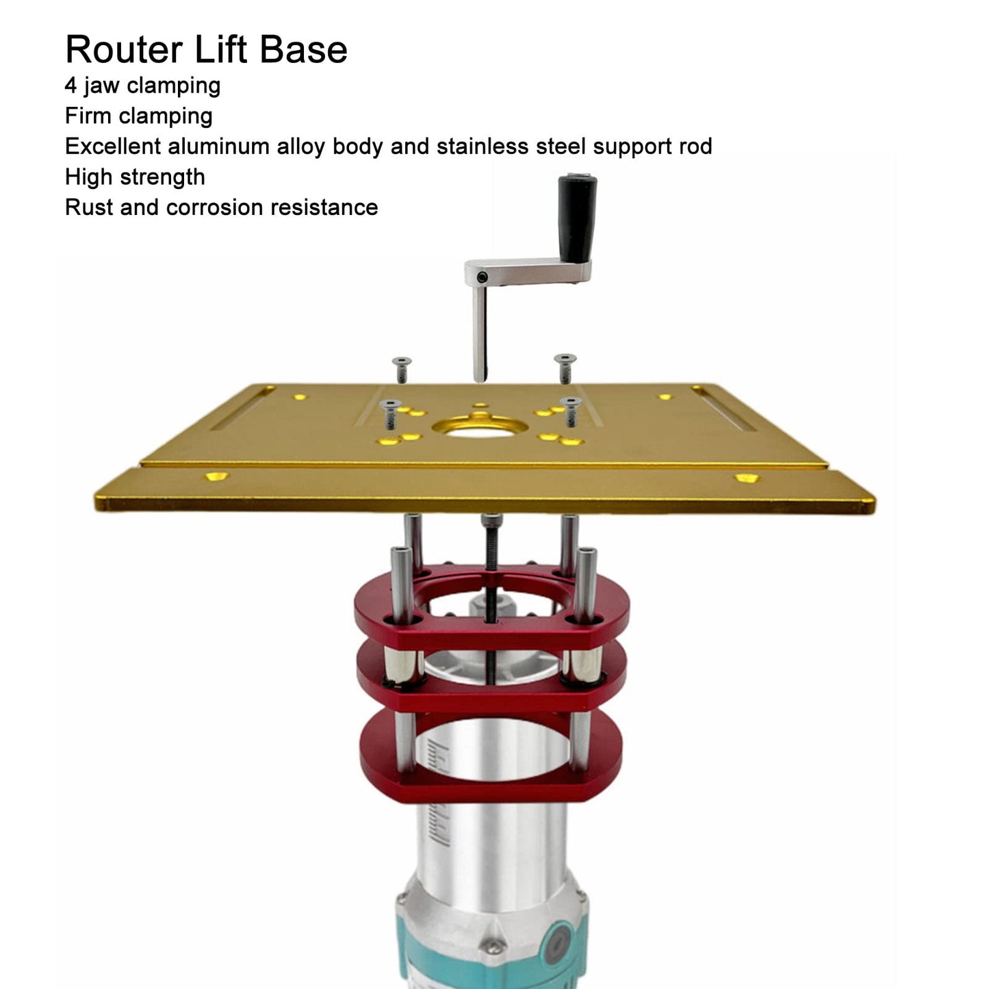 Router Lift, Router Table Lifting System for 64-66mm Diameter Motors, Woodworking Router Table Insert Plate Lift Base, 4 Jaw Router Tool, Support Max - WoodArtSupply