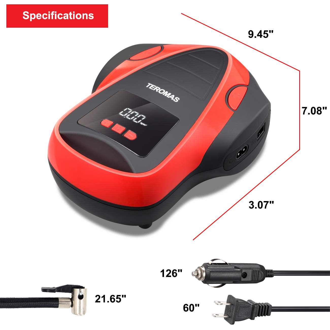 TEROMAS Tire Inflator Air Compressor, Portable DC/AC Air Pump for Car Tires 12V DC and Other Inflatables at Home 110V AC, Digital Electric Tire Pump TEROMAS