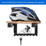 Bike Rack Wall Mount with Shelf and 8 Hooks Offer Horizontal Indoor Bike Storage for Sheds Garages. Wooden Bike Rack Bracket for Road, Mountain, wisnew