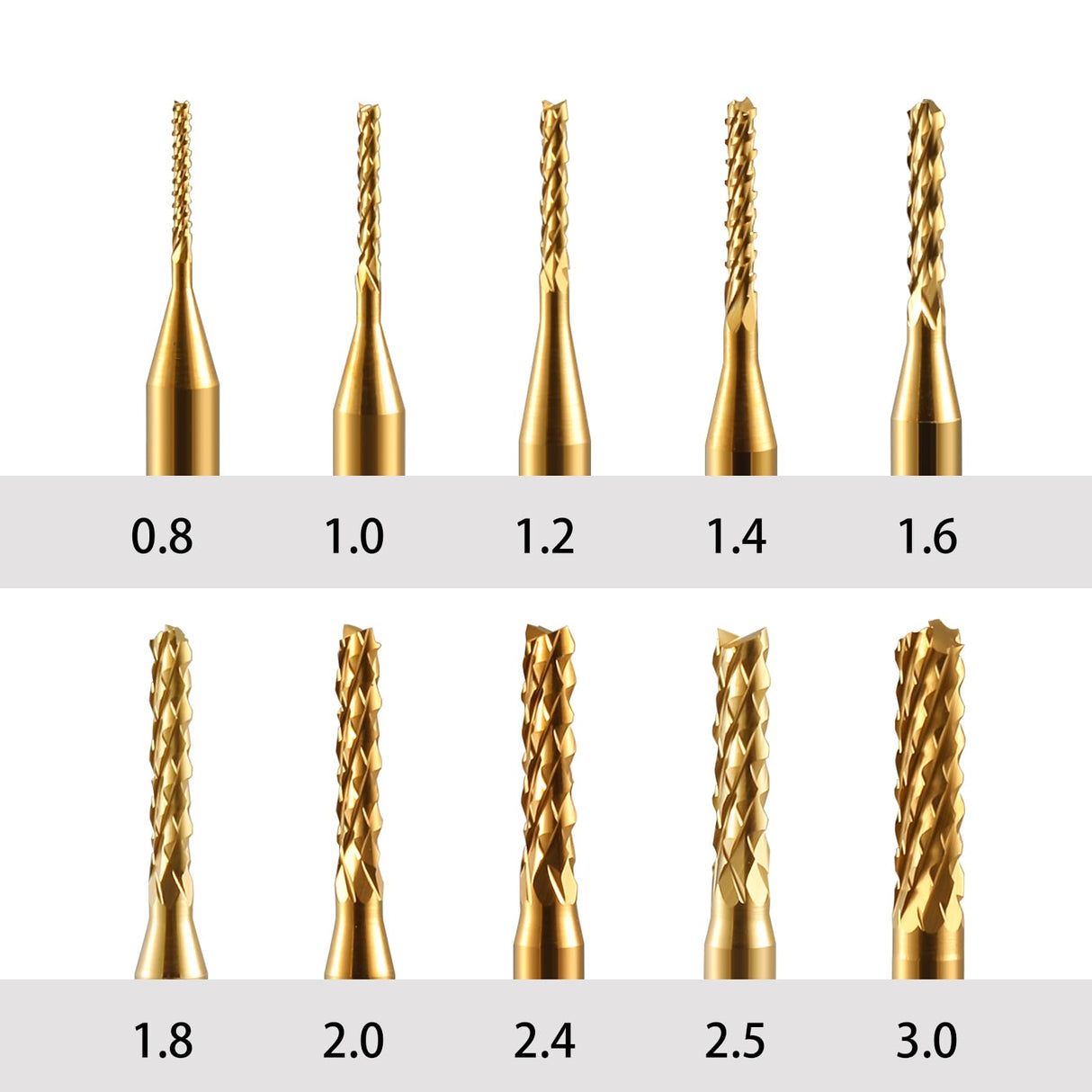 End Mill Sets,10Pcs Titanium Coat End Mill,1/8" Shank 0.8-3mm Micro End Mill Engraving Bits CNC Router Bits for Dremel Rotary Tools HOZLY