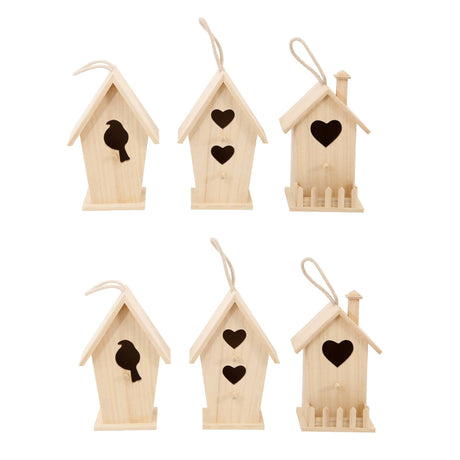 8" Wooden Assorted Birdhouse by Make Market - Unfinished Birdhouse Made of 100% Wood, Outdoor Nesting Boxes - Bulk 6 Pack Make Market