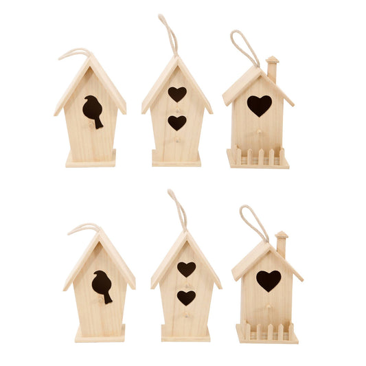 8" Wooden Assorted Birdhouse by Make Market - Unfinished Birdhouse Made of 100% Wood, Outdoor Nesting Boxes - Bulk 6 Pack - WoodArtSupply