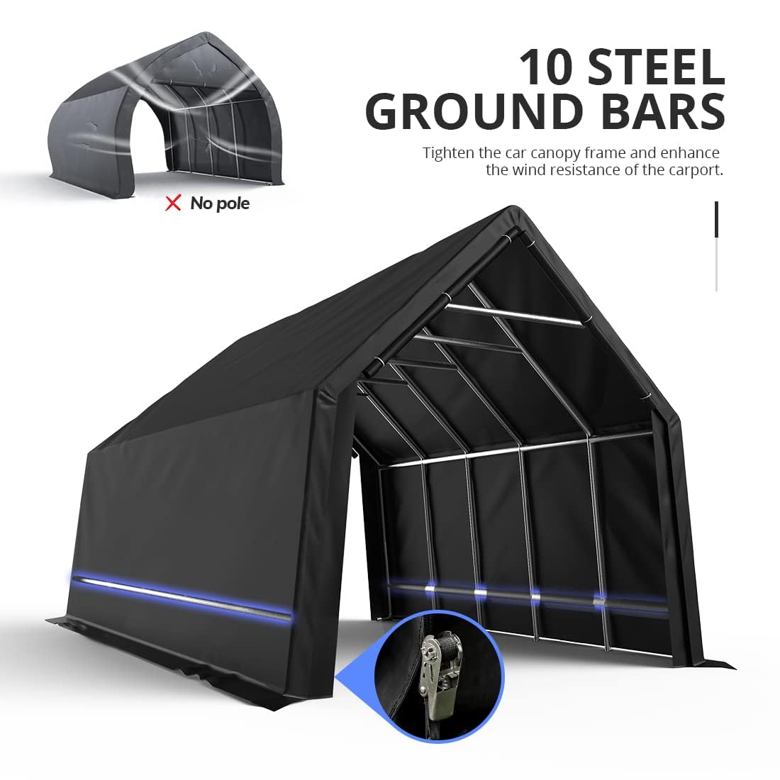 KING BIRD 13' x 20' x 12' Heavy Duty Anti-Snow Carport for SUV, Full-Size Truck and Boat, Outdoor Car Canopy Boat Shelter with Reinforced Ground - WoodArtSupply