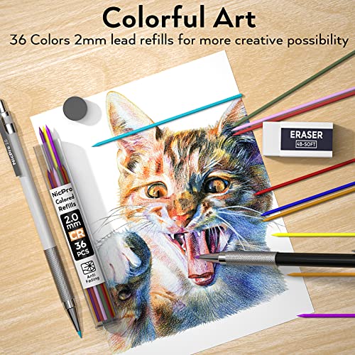 Nicpro 17PCS Metal 2mm Mechanical Pencil Set in Leather Case, 5 PCS 2.0 mm Lead Pencil Holders (4B 2B HB 2H 4H) 6 Tube Black Colored Lead Refills, Nicpro