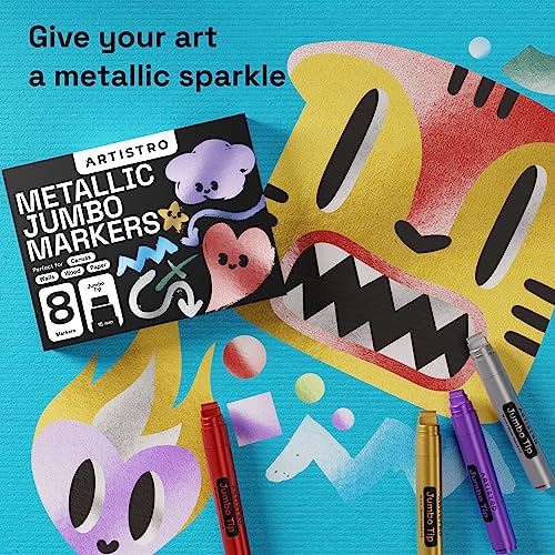 ARTISTRO 8 Metallic Jumbo Markers, Water-Resistant Ink, Quick-Drying, Non-Toxic, 15mm Jumbo Nylon Nibs, Can Be Used on Almost Any Surface ARTISTRO
