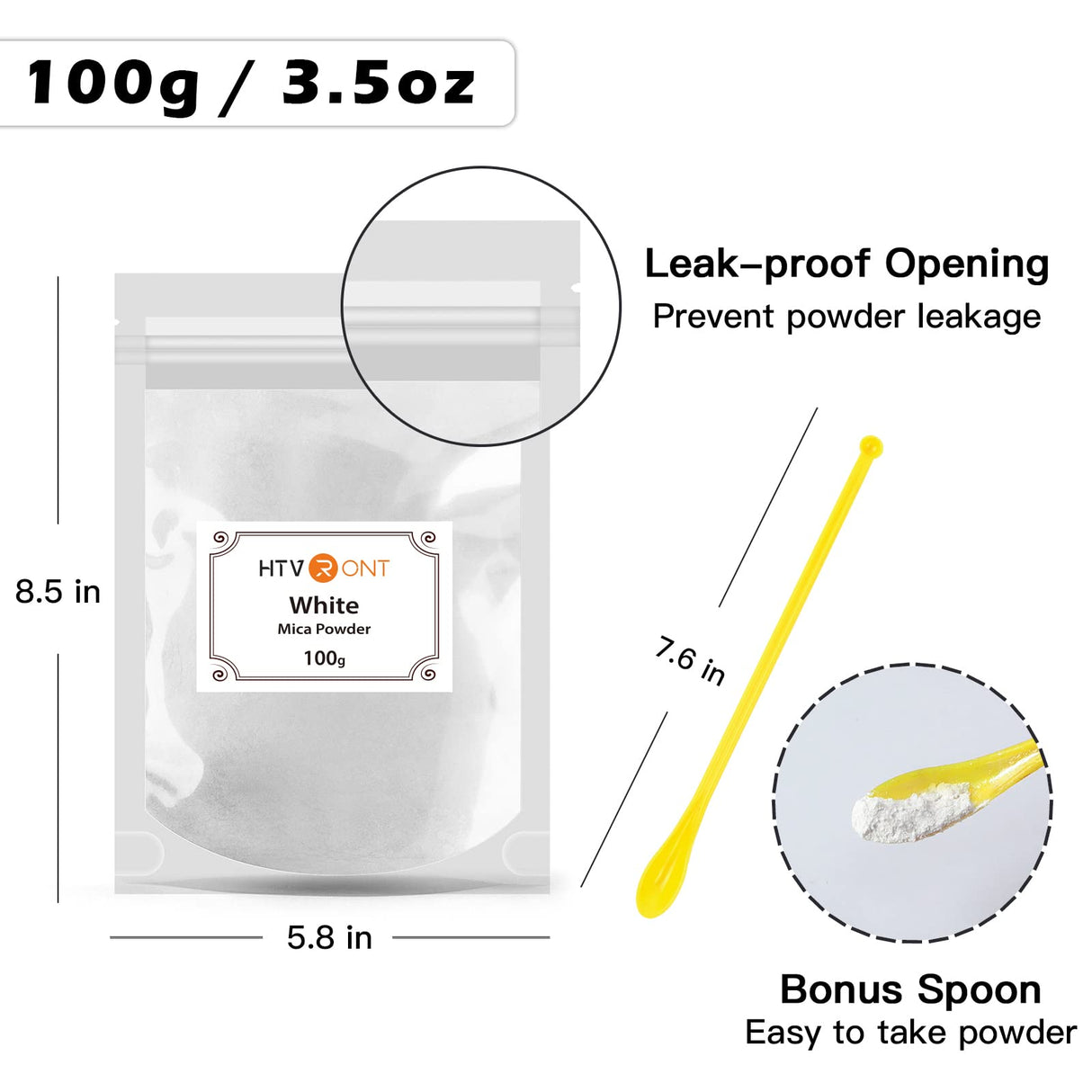 HTVRONT White Mica Powder for Epoxy Resin - 3.5 oz (100g) Nature Non-Toxic Mica Pigment Powder, Mica Powder for Soap Making, Lip Gloss, Candle HTVRONT