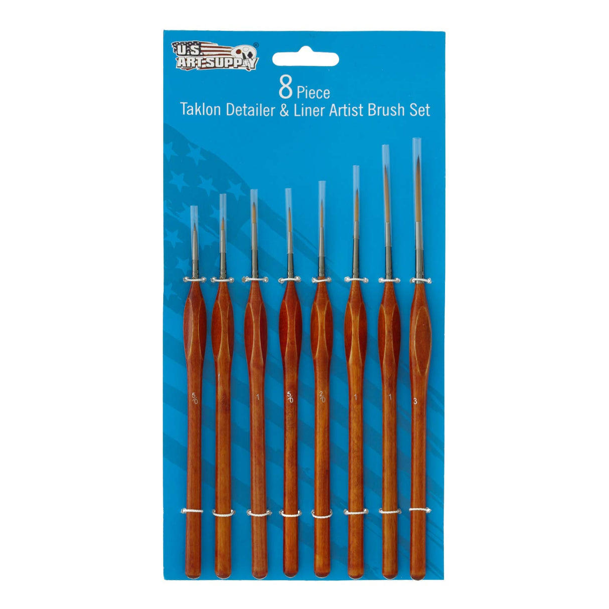 U.S. Art Supply 8 Piece Taklon Detail and Liner Artist Brush Set with Wood Comfort Grip Handles - Art, Detailing, Acrylic, Oil, Watercolor U.S. Art Supply