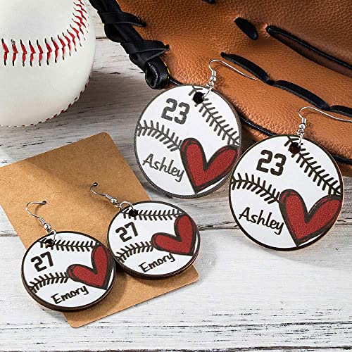 Custom Football Earrings for Women Girls Cute Softball Earrings Lightweight Basswood Personalized Name Number Sport Drop Dangle Earrings Baseball - WoodArtSupply