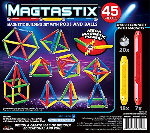 Cra-Z-Art Magtastix Balls & Rods Building Kit for 72 months to 1188 months, (45 Piece) (Package may vary) Cra-Z-Art