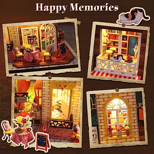 DIY Miniature Dollhouse Kit, Book Nook Kit Tiny House Model with LED Music Box, 3D Wooden Puzzle for Adults, Self-Assembly Bookend Building Set Hallisun
