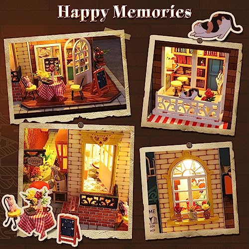 DIY Miniature Dollhouse Kit, Book Nook Kit Tiny House Model with LED Music Box, 3D Wooden Puzzle for Adults, Self-Assembly Bookend Building Set