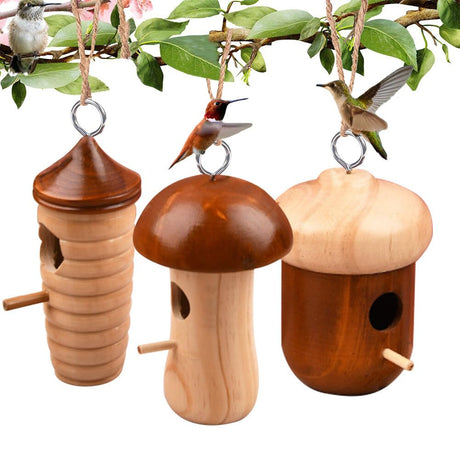 3 Pack Wooden Hummingbird House for Outside Hanging Humming Bird Nest Garden Gifts Window Decoration for Nature Lovers SKINFORD