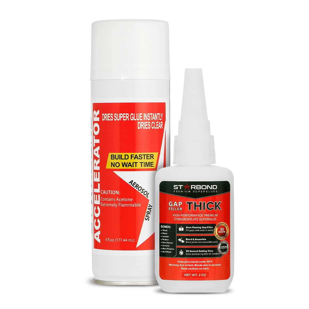 Starbond 2 oz. Thick CA Glue with 6 oz. Aerosol Activator Bundle (Premium Cyanoacrylate Super Glue) for Mitre Joint Bonding, Woodworking, Carpentry, - WoodArtSupply