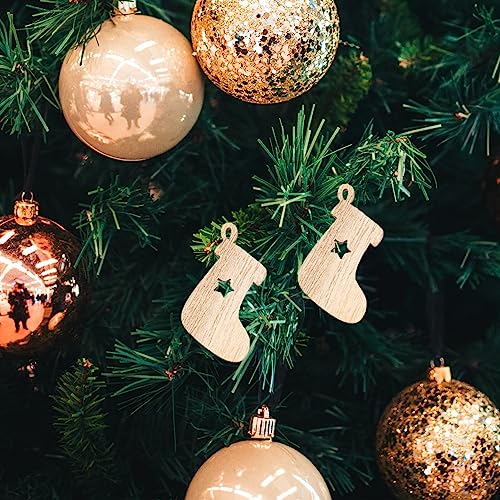 EXCEART Christmas Decorations 100 Pcs Christmas Wooden Ornaments Unfinished Wood Slices Christmas Tree Hanging Decor for DIY Crafts Christmas Holiday EXCEART