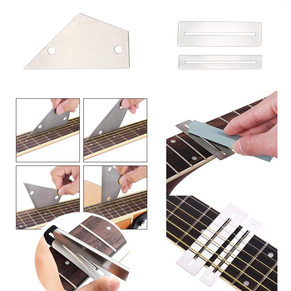 Guitar Tool Kit Repairing Maintenance Tools String Organizer String Action Ruler Gauge Measuring Tool Hex Wrench Set Files Fingerboard Guard - WoodArtSupply