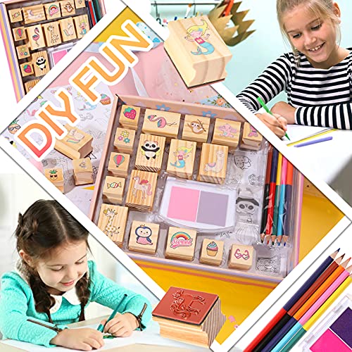Creative Kids Cocomelon Stamp Set 36+ Piece Wooden Stamps Set Includes Ink  Pads, Stickers, Markers, Picture Frames - Montessori Wood Stamp Birthday