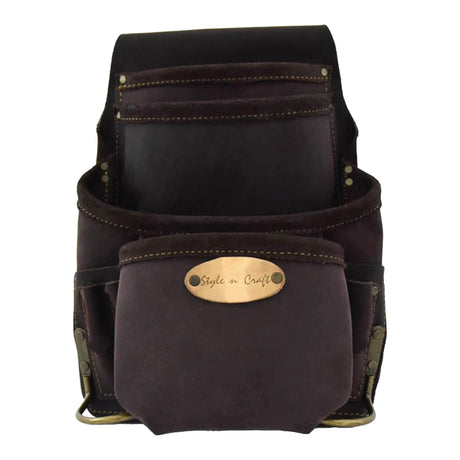Style n Craft 10-Pocket Carpenter’s Nail & Tool Pouch, Heavy-Duty Leather Tool Pouch, Perfect and Durable Oiled Full-Grain Leather Pouch, Dark Brown Style N Craft