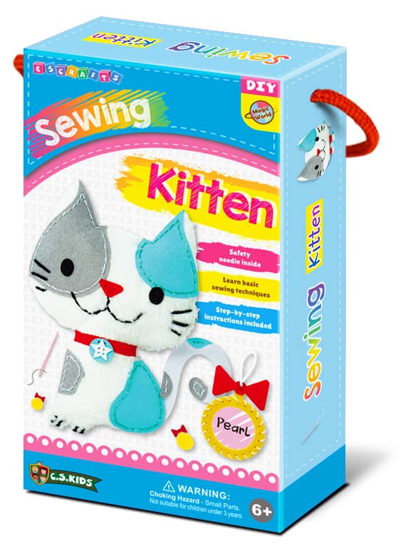 C.S. Kids Magic World DIY Personalised Sewing Kit - Kitten |Frist Sewing Arts & Crafts Gifts | Educational Sewing Kit for Kids | Sew Your Own (Safety C.S.KIDS