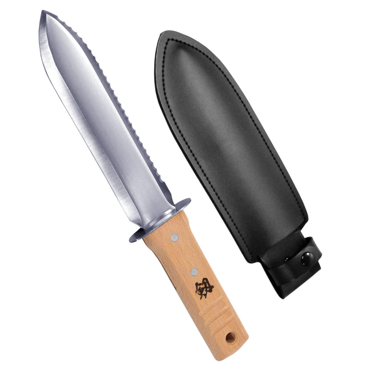 KAKURI Hori Hori Garden Knife with Sheath 12.5" [Stainless Steel Blade], Professional Garden Tool for Digging, Planting, Weeding, Wood Handle, Silver KAKURI