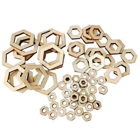 freneci 100Pcs Blank Wood Pieces Square Flowers Hexagon Hollow Unfinished Wooden Cutouts Embellishments for DIY Arts Craft Project, Picture Photo freneci