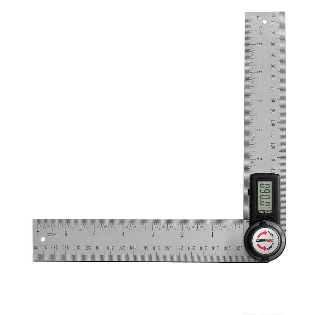 GemRed 82305 Digital Angle Finder GemRed Protractor Stainless steel 7inch 200mm (Black Button) - WoodArtSupply