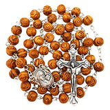 TALISMAN4U CATHOLIC ROSARY NECKLACE Olive Wood Carved Beads With Jerusalem Soil & Cross Crucifix in Gift Box TALISMAN4U