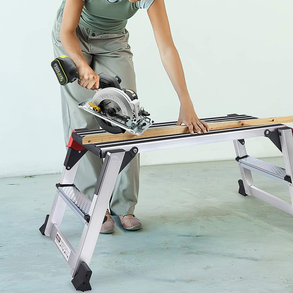 Aluminum Work Platform Large Size Step Stool Folding Portable Work Bench with Non-Slip Mat Capacity 660 LBS Heavy Duty LEADALLWAY