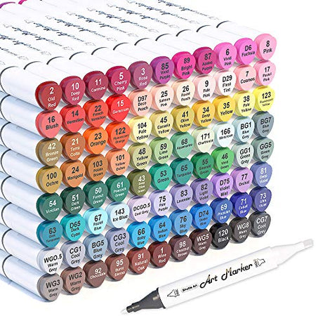 Shuttle Art 88 Colors Dual Tip Alcohol Based Art Markers, 88 Colors Plus 1 Blender Permanent Marker Pens Highlighters with Case Perfect for Shuttle Art
