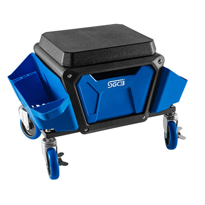 SGCB Automotive Mobile Rolling Mechanics Stool - Heavy Duty Roller Creeper Seat Soft Rubber Cushion Brake Wheels Storage Drawers Tray Roller Seat for