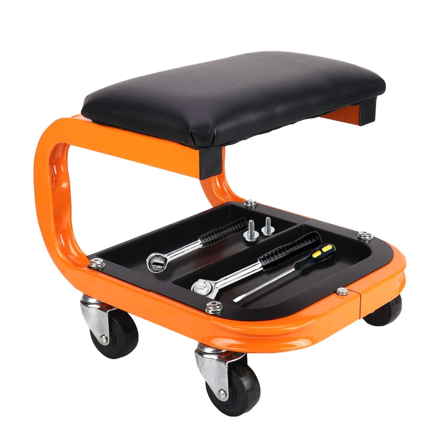 awagas Heavy Duty Rolling Creeper Garage Shop Seat Rolling Garage Stool Big Padded Mechanic Seat Mechanics Stool with Segmented Tool Tray Storage and awagas