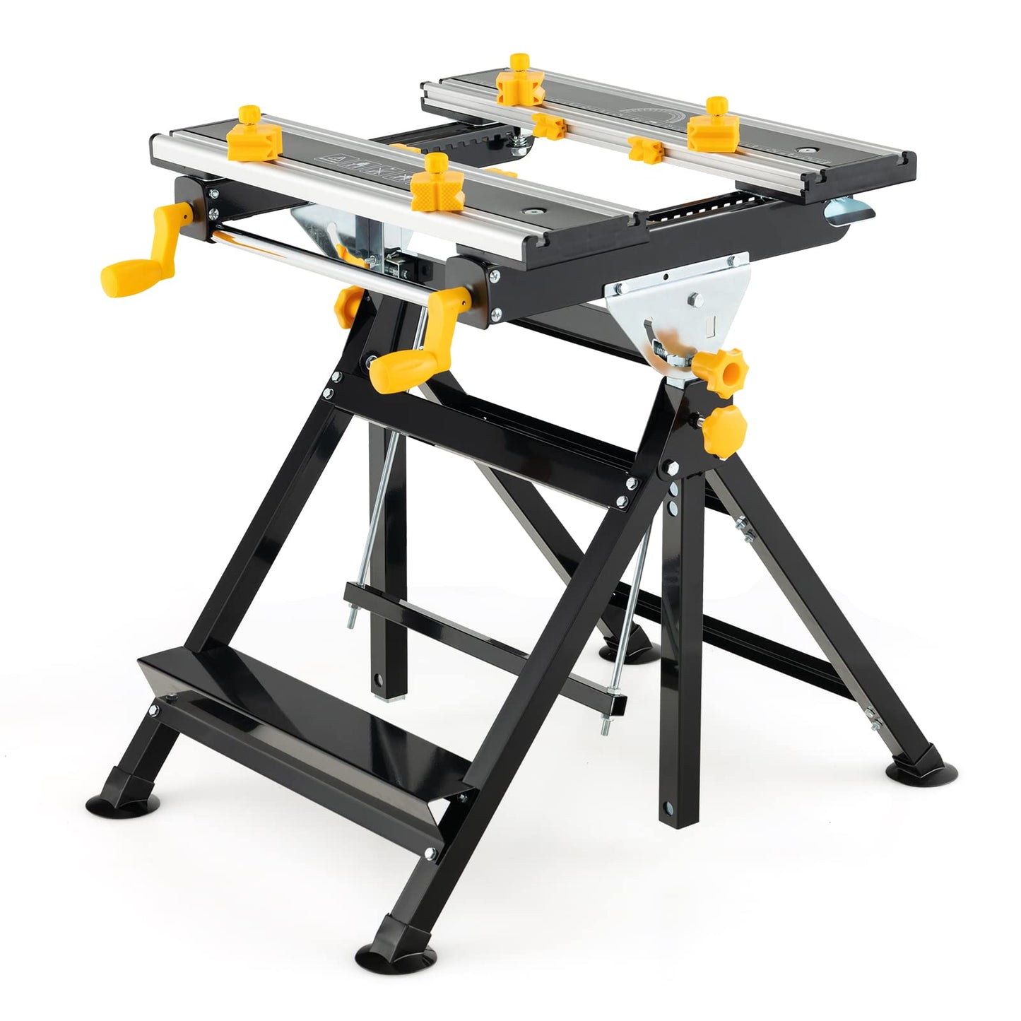 S AFSTAR Folding Work Table, Portable Workstation with Tiltable & Extendable Tabletop, 8 Sliding Non-marring Clamps & 2 Clamping Handles, 7-Level
