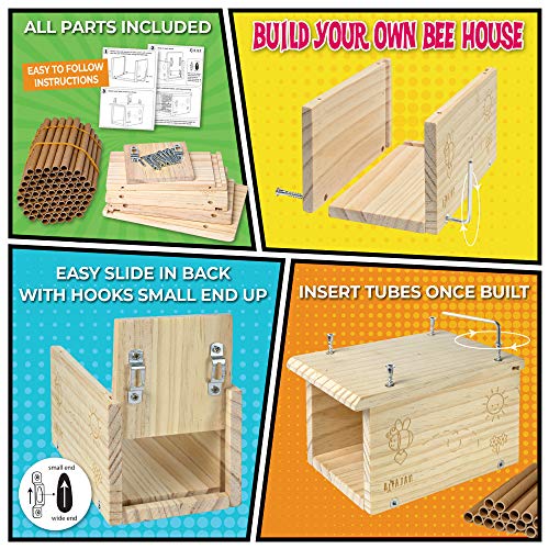 Rivajam Build a Bee House DIY Woodworking Project | Solitary Mason Bee House Nesting Box Wood Building Kit & Tools | Garden Arts & Crafts Activities - WoodArtSupply